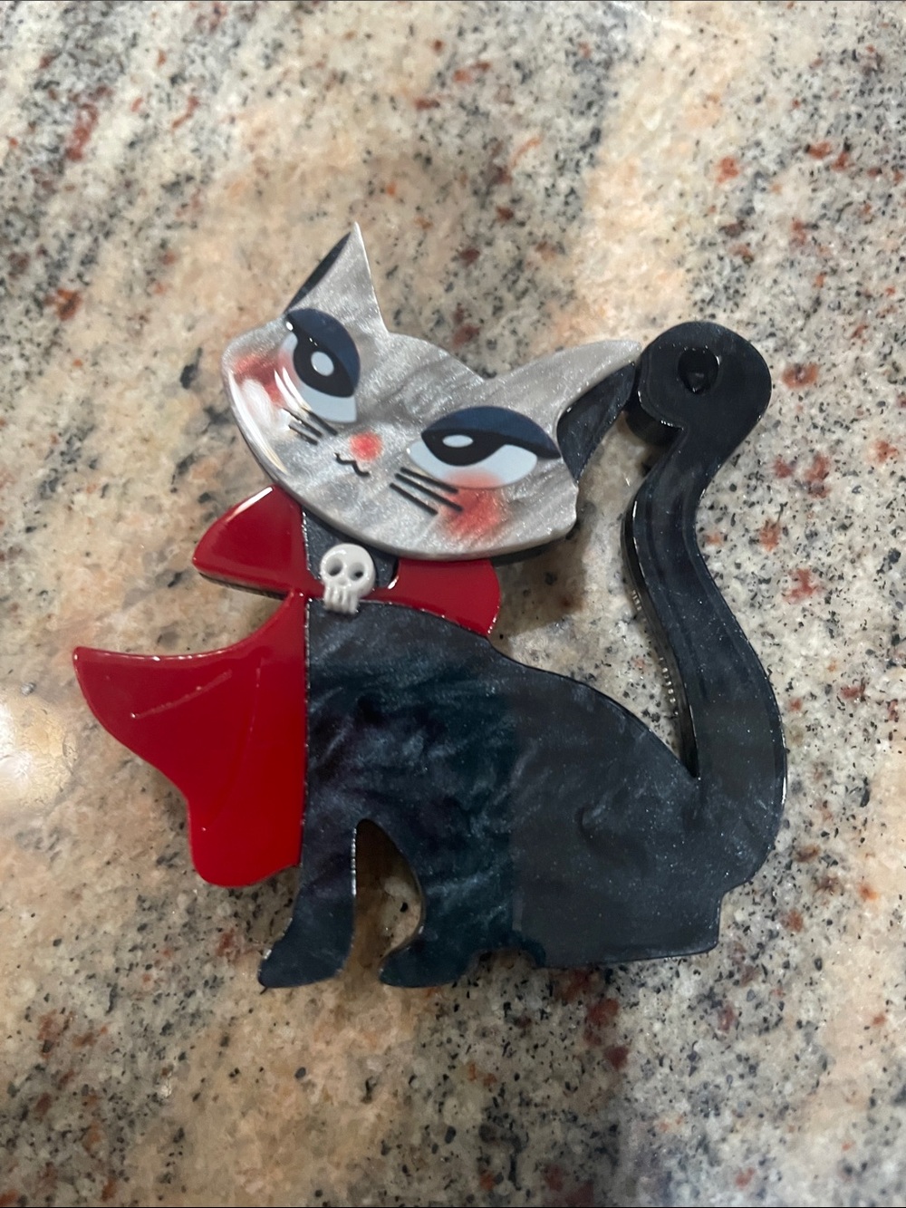 Cat-Eared Enamel Pin in Black, Red, and Silver Brooch/Pin